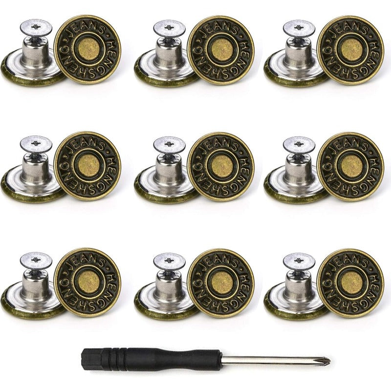 Adjustable No-Sew Jeans Button Kit (9 Pieces)