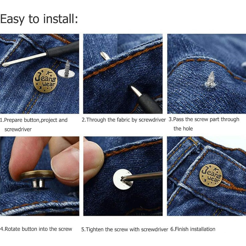 Adjustable No-Sew Jeans Button Kit (9 Pieces)