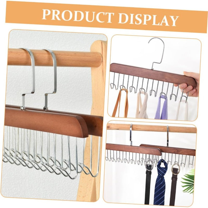 Solid Wood & Steel Multi-Hook Closet Hanger