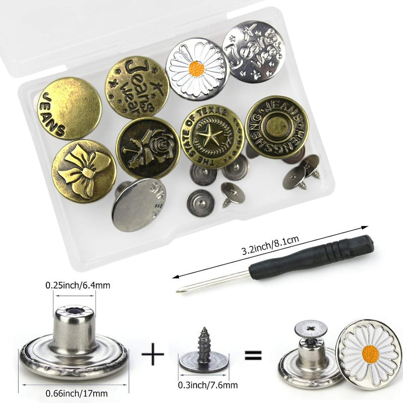 Adjustable No-Sew Jeans Button Kit (9 Pieces)