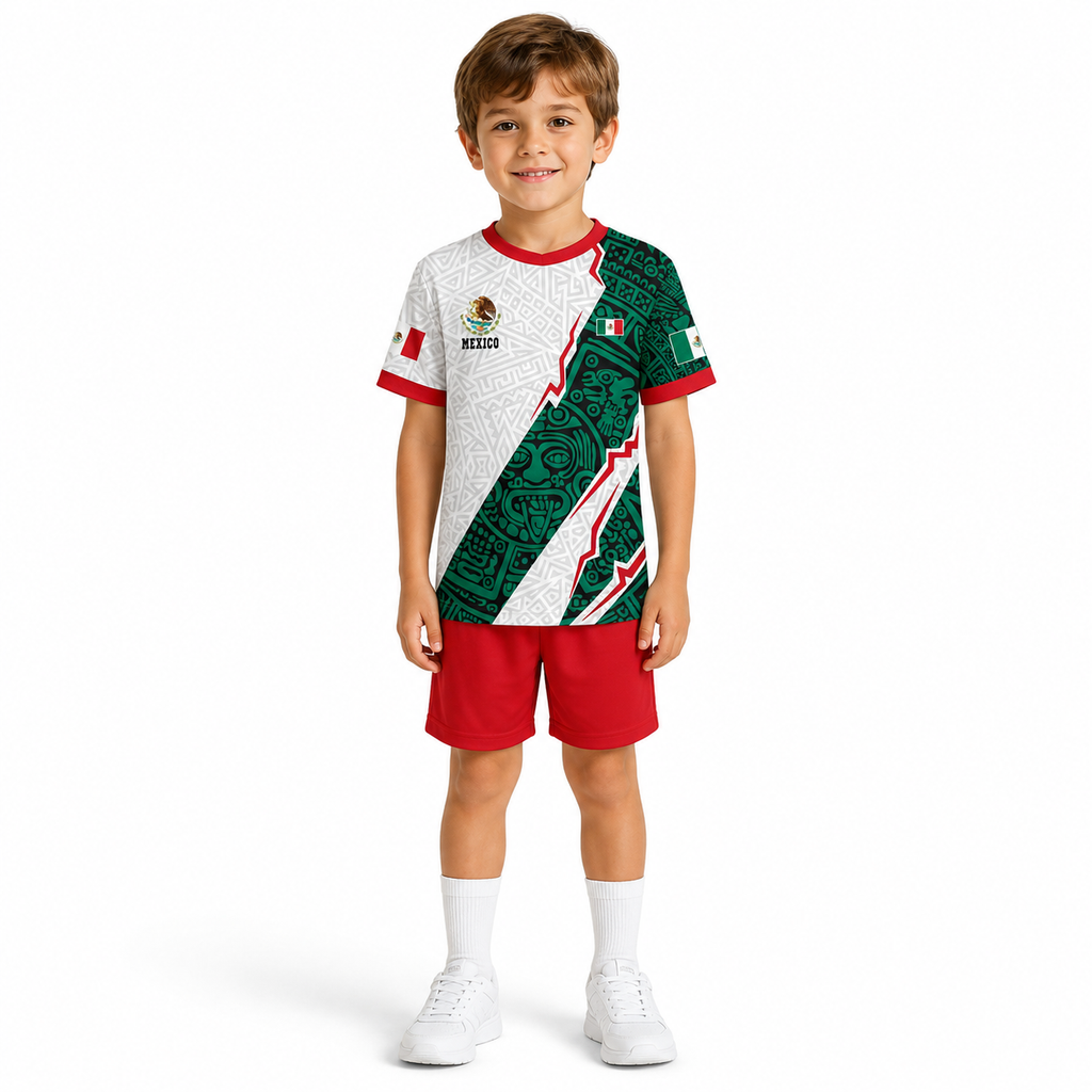 Kids Mexico-Inspired Soccer Jersey Set – Boys Football Fan Shirt & Shorts Outfit