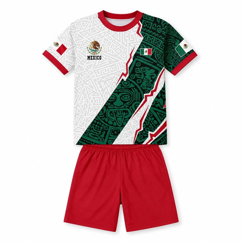 Kids Mexico-Inspired Soccer Jersey Set – Boys Football Fan Shirt & Shorts Outfit