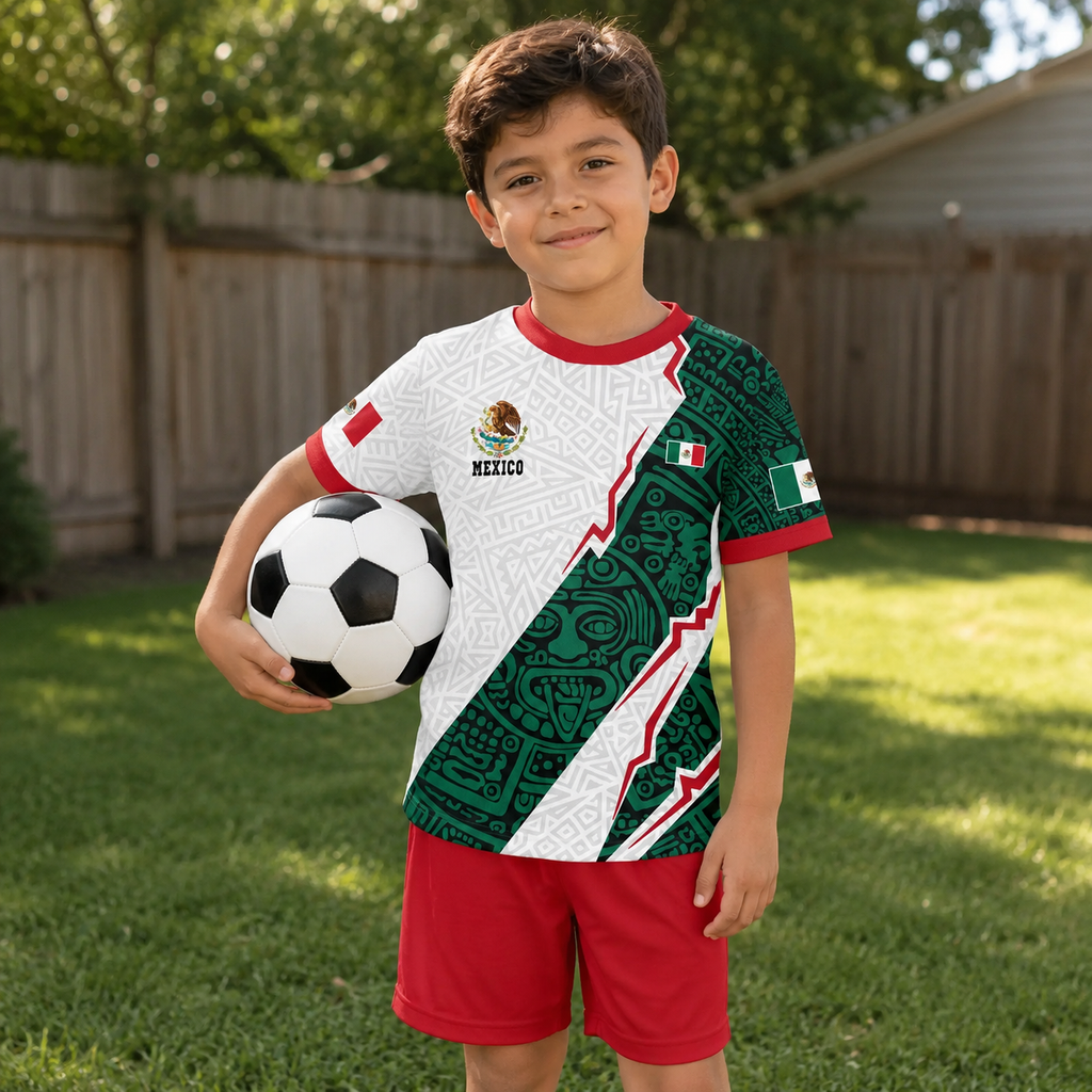 Kids Mexico-Inspired Soccer Jersey Set – Boys Football Fan Shirt & Shorts Outfit