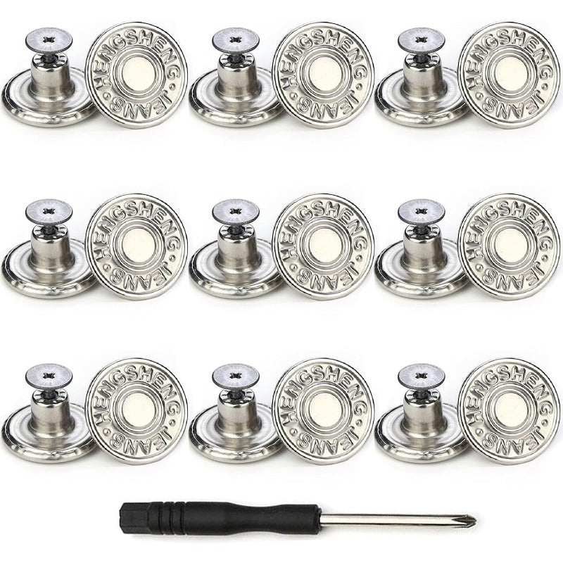 Adjustable No-Sew Jeans Button Kit (9 Pieces)