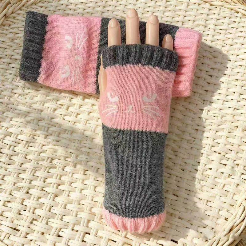 Cat Knit Fingerless Gloves